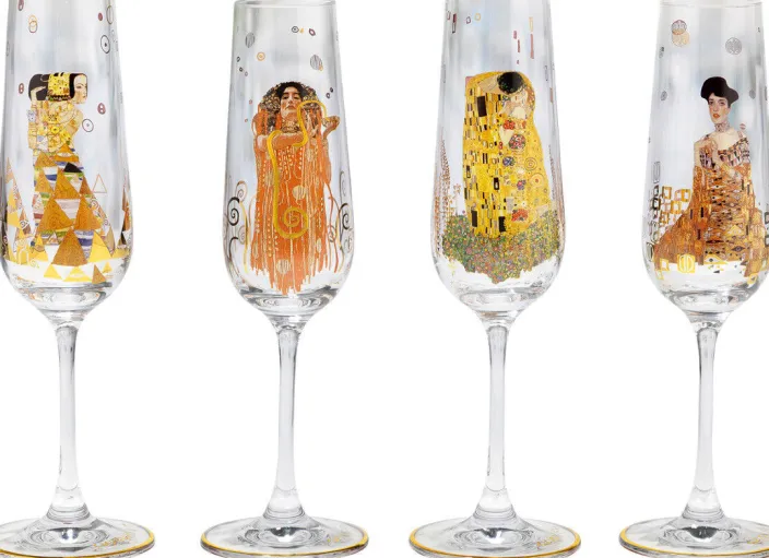 4 Sektgläser im Set, nach Gustav Klimt