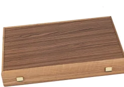 Backgammon aus Eichen- und Walnussholz mit blauen Intarsien