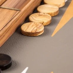 Backgammon, Graubeiges Straußenleder-Optik