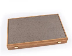 Backgammon, Graubeiges Straußenleder-Optik