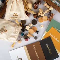 4-in-1 Retro Kombi-Spiel-Set aus Walnuss-Holz