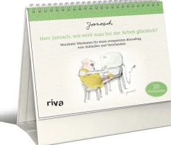 Postkartenaufsteller »Herr Janosch, wie wird man bei der Arbeit glücklich?«