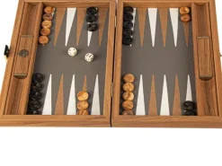 Reise-Backgammon, Graubeiges Straußenleder-Optik