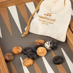 Reise-Backgammon, Graubeiges Straußenleder-Optik