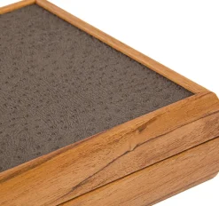 Reise-Backgammon, Graubeiges Straußenleder-Optik