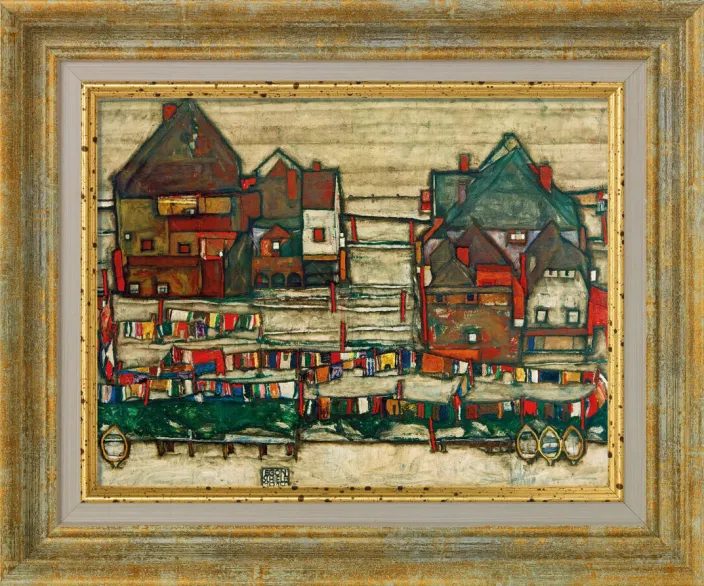 Schiele, Egon: »Häuser mit bunter Wäsche (Vorstadt II)«, 1914